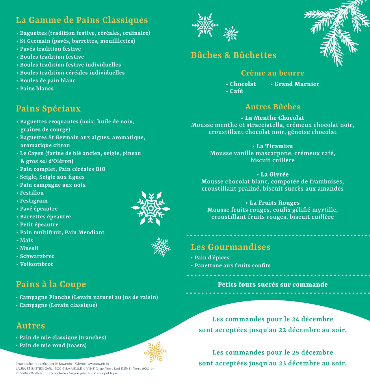 Flyer de Noël La Meule à Pains